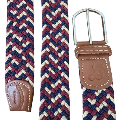 Braided Belt - Maroon/Navy/Cream